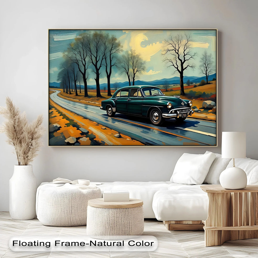 Teal Vintage Sedan on Winding Country Road – Car Canvas Print