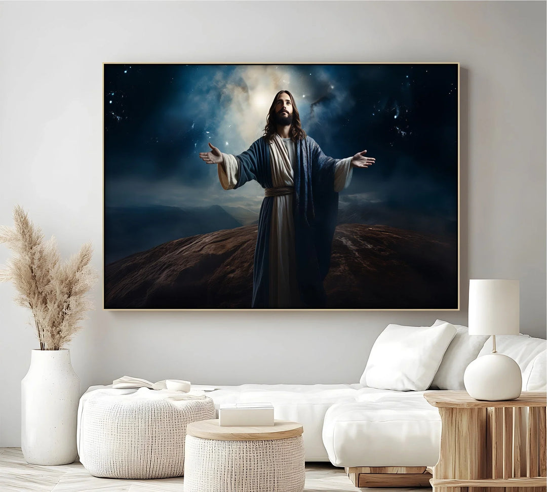 Heavenly Light – Jesus Under the Night Sky Canvas Print - MyPhotoStation