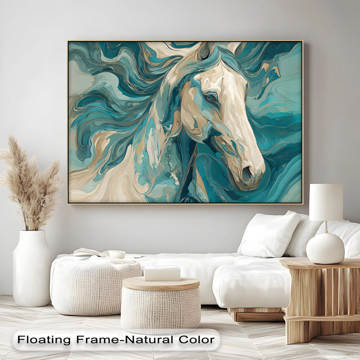 Whirlwind Spirit – Abstract Horse in Teal and Sand Canvas Print