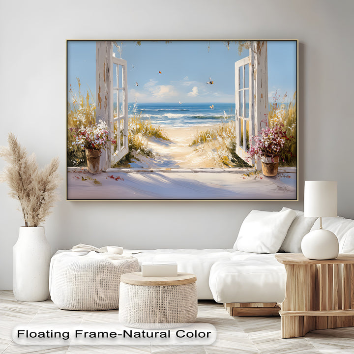 Golden Dune Escape – Seaside Window View Canvas Print