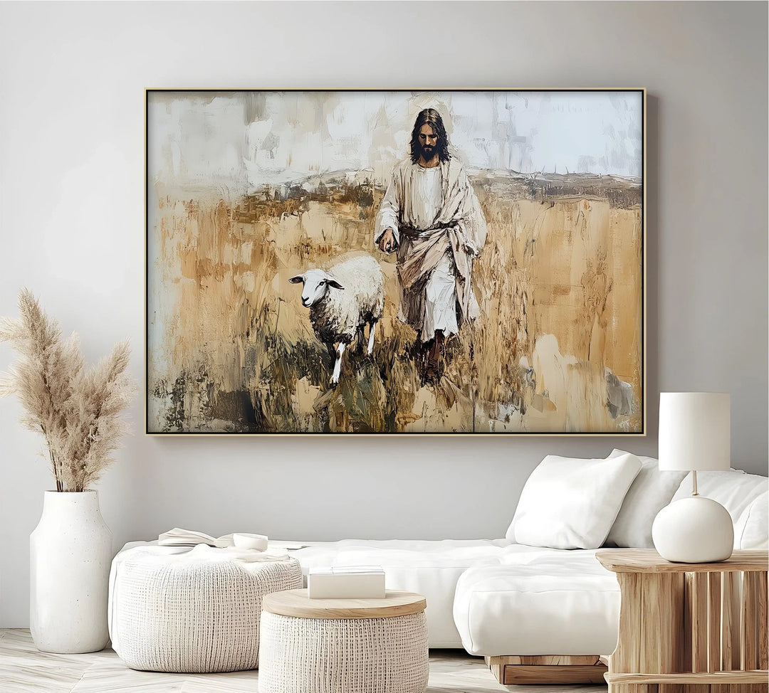 The Shepherd’s Walk – Jesus with a Lamb in a Wheat Field Canvas Print - MyPhotoStation