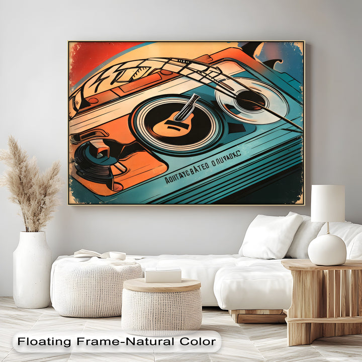 Spin & Strings – Retro Turntable with Guitar Detail Canvas Print