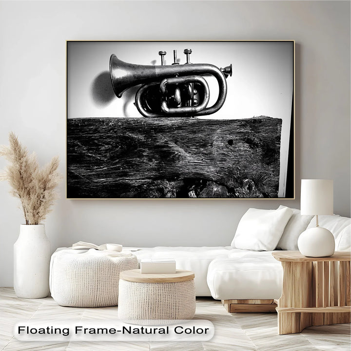 Rustic Trumpet Still Life – Black and White Vintage Music Canvas Prints - MyPhotoStation