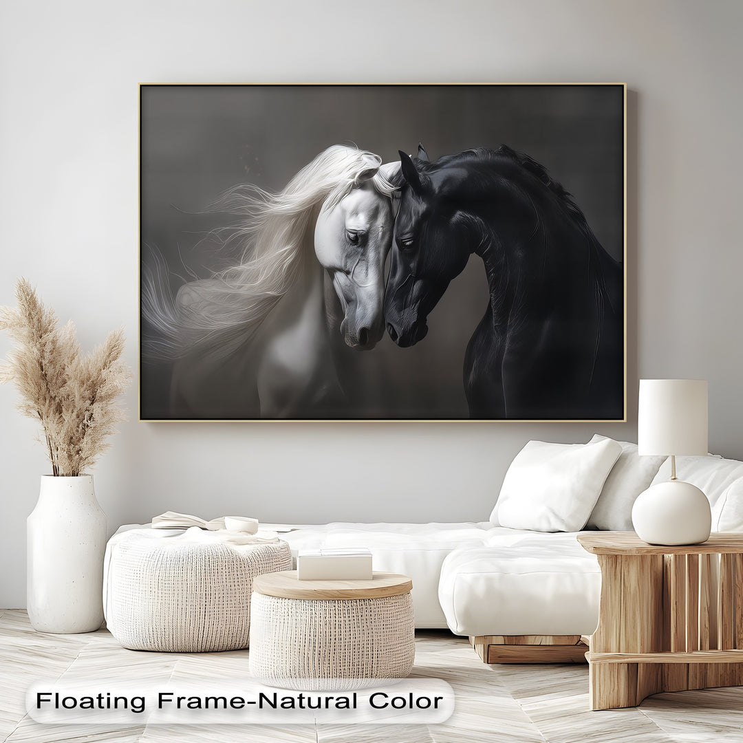 Yin & Flame – Intimate Contrast of Black and White Horses Canvas Print