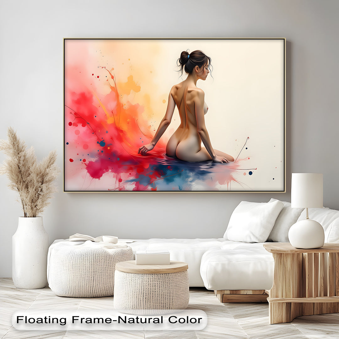 Serene Bloom – Nude Abstract Splash Canvas Wall Art | Sexy Art