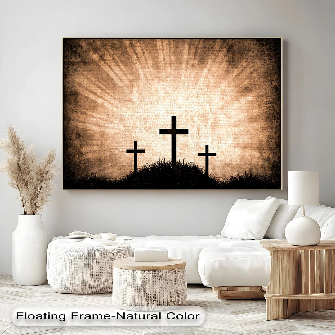 Three Crosses at Calvary – Rustic Faith Canvas Print