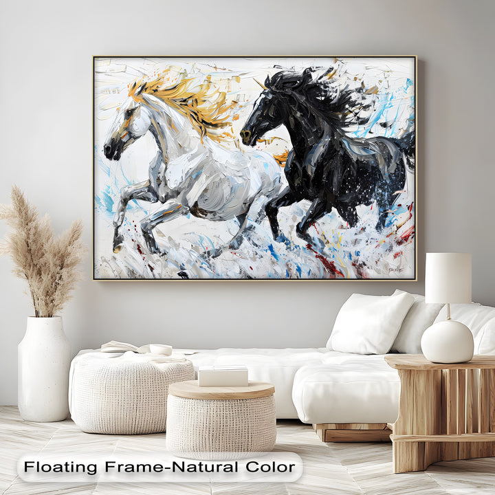 Ethereal Charge – Abstract Black and White Horse Canvas Print