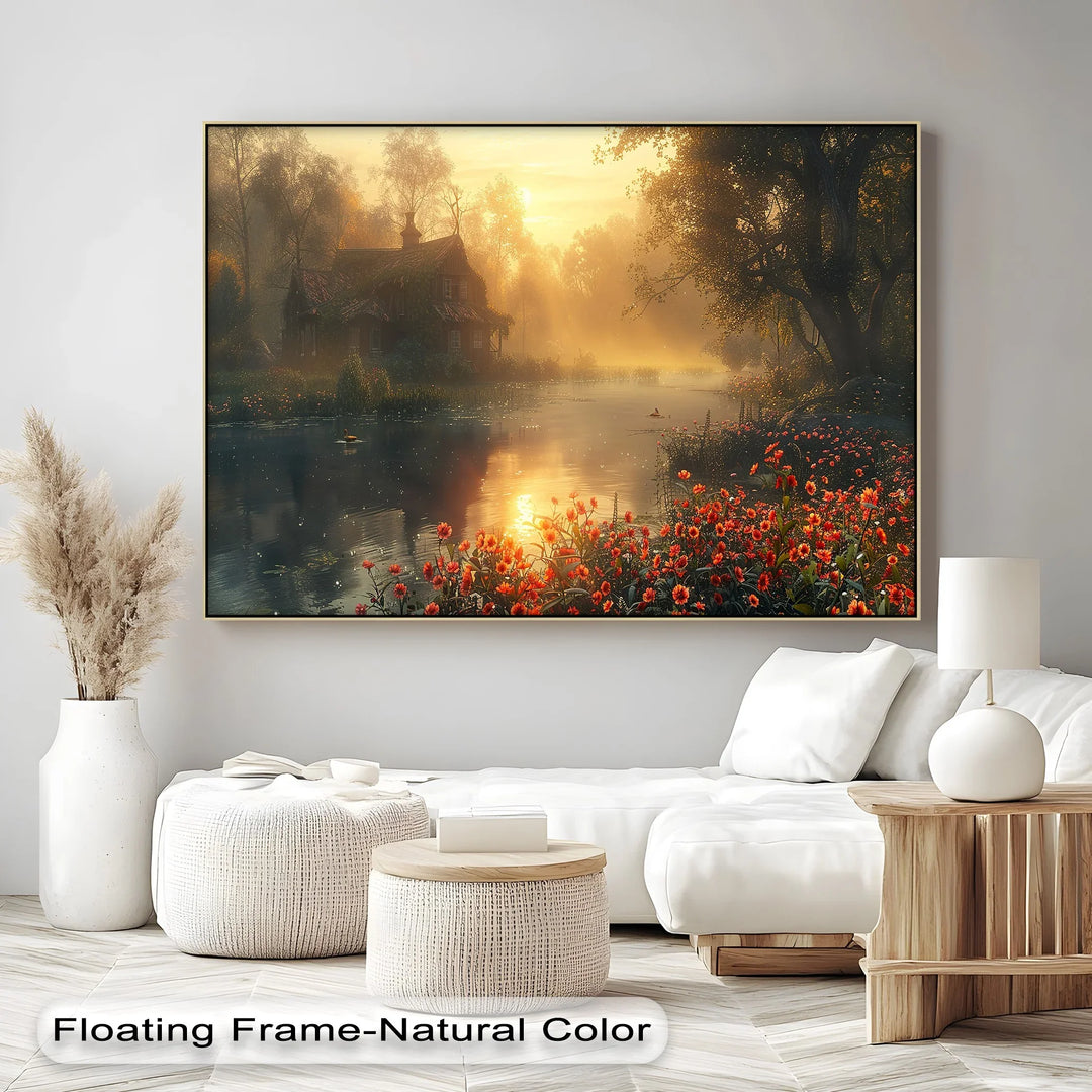Golden Morning by the River - Landscape Canvas Print