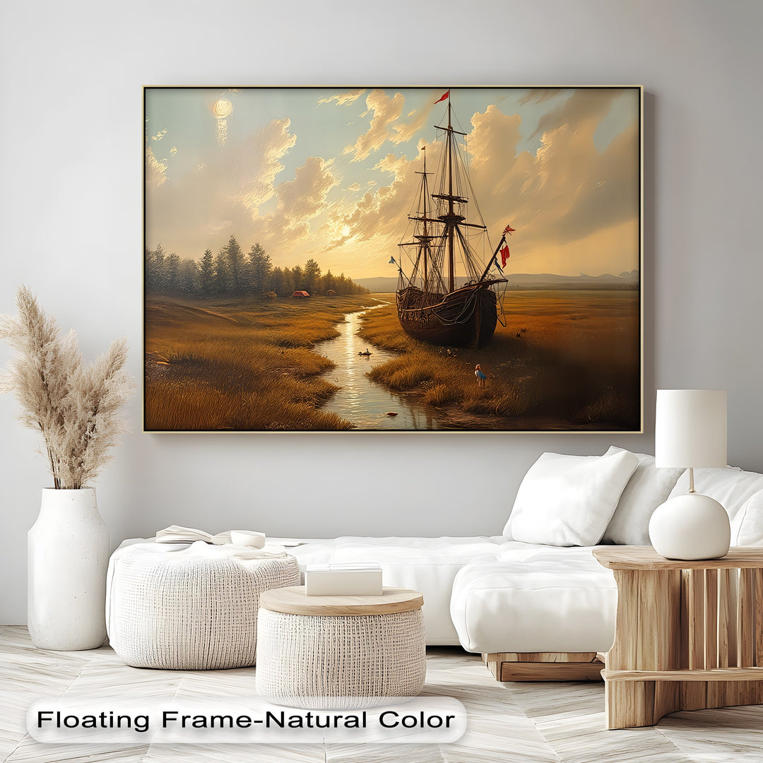 Harbor at Dusk – Tall Ship Canvas Wall Art | Living Room Canvas Art