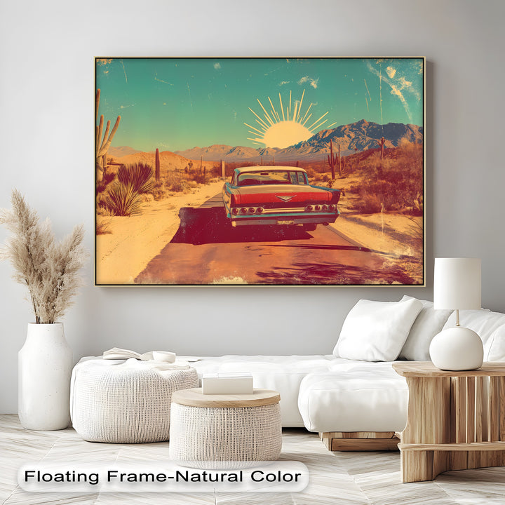 Sunset Cruise – Retro Desert Highway Canvas Print