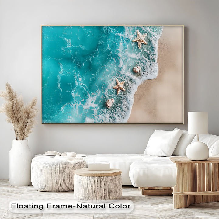 Add depth and movement to your space with this modern coastal wall art, showcasing a serene aerial beach view perfect for bedrooms, hallways, or spas.

