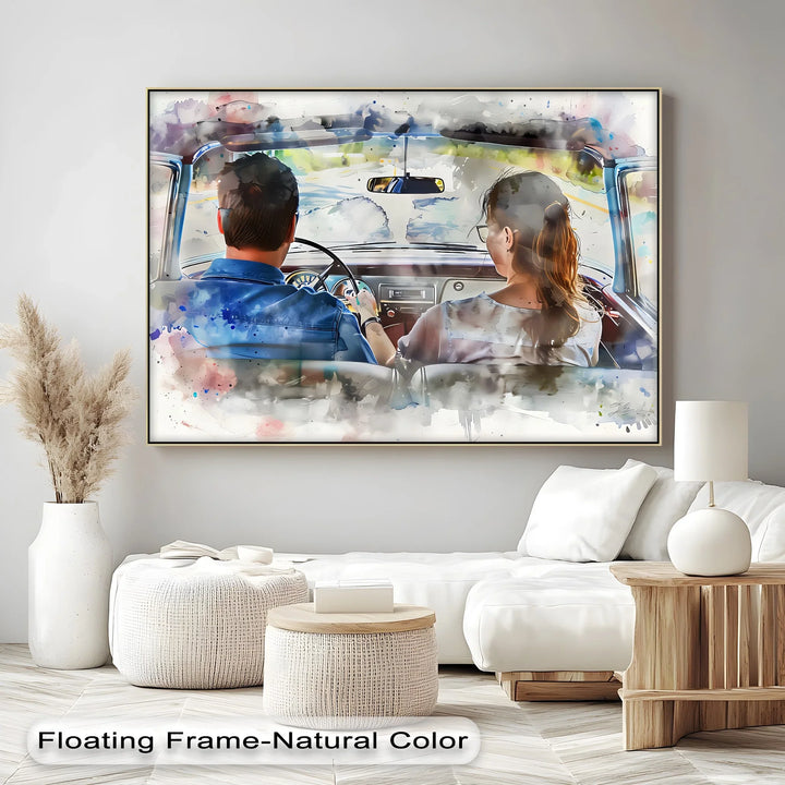 Romantic Couple Driving Vintage - Car Canvas Print