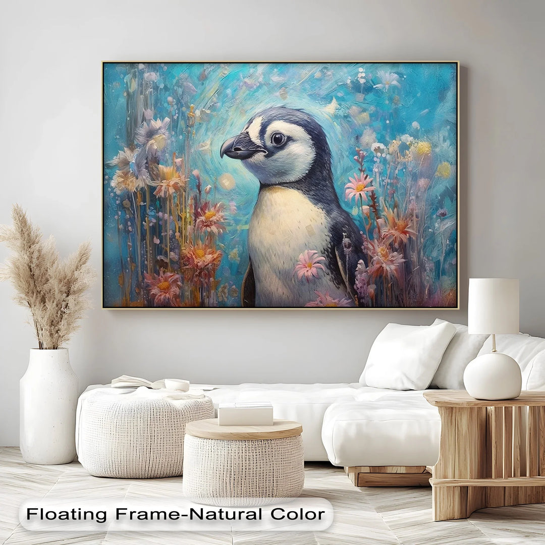 Blossom Companion – Dreamy Penguin Animal Canvas Print - MyPhotoStation