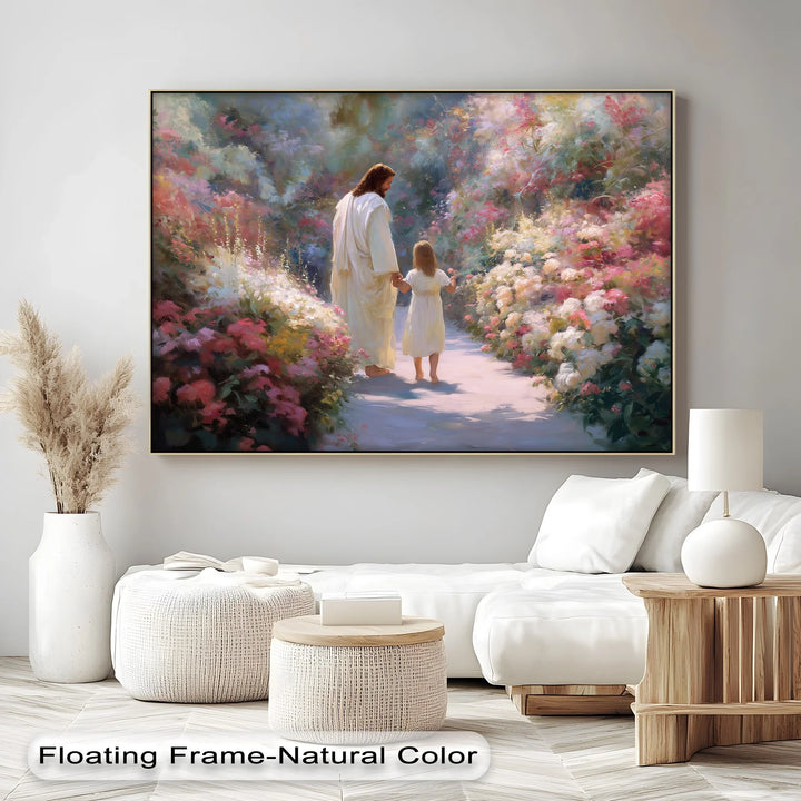 Guided in Grace – Jesus and Child in Garden Path Canvas Print - MyPhotoStation