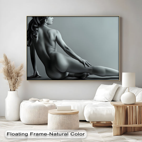 Focusing on the darkest area, the sculpted shadows define the contours in this black abstract framed canvas print, a piece of premium canvas decor adding sexy art to any room.