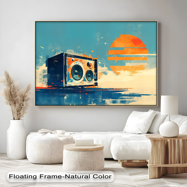 Sunset Soundwaves – Abstract Speaker and Sun Canvas Print