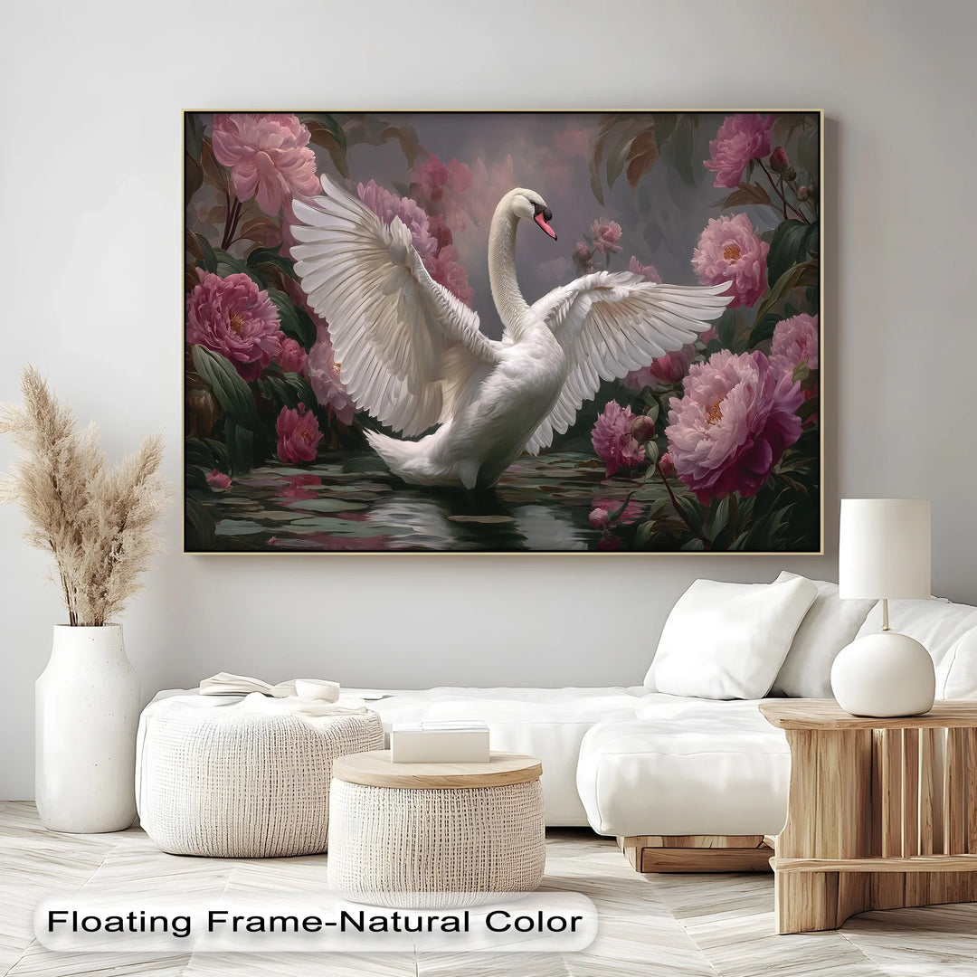 Elegance in Bloom – Swan and Peony Garden Canvas Print - MyPhotoStation
