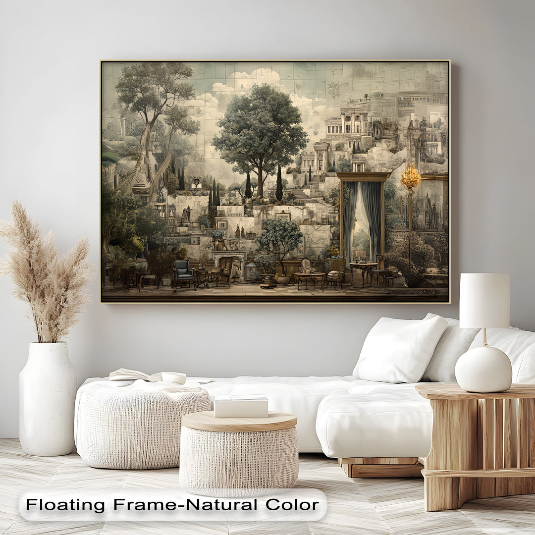 Classical Architecture & Garden Mural - Canvas Wall Art | Large Canvas