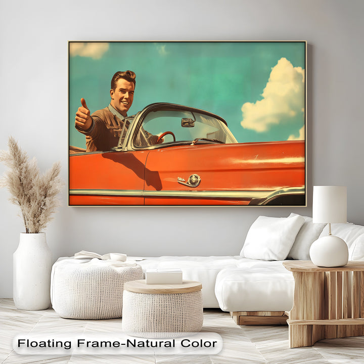 Cruise Control – Retro Convertible Thumbs-Up Canvas Print