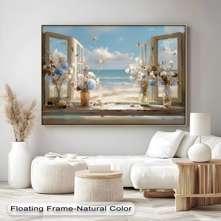 Coastal Breeze Awakening – Open Window Seaside Canvas Print