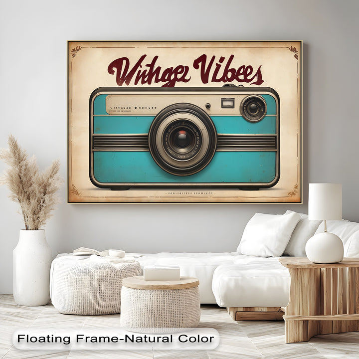 Vintage Vibes Camera – Retro Teal Canvas Print
