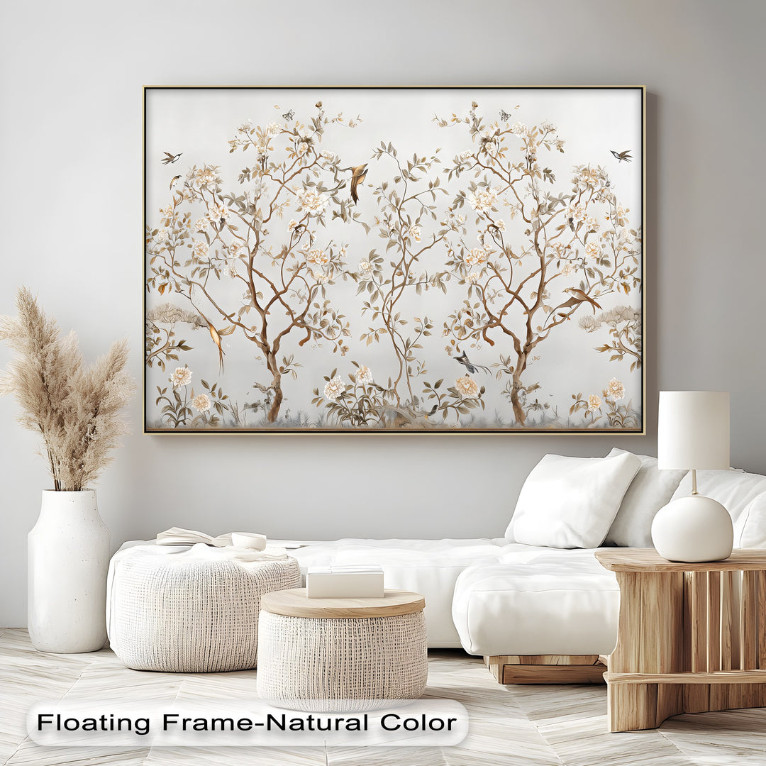 Chinoiserie Floral Birds Mural - Canvas Wall Art | Large Canvas