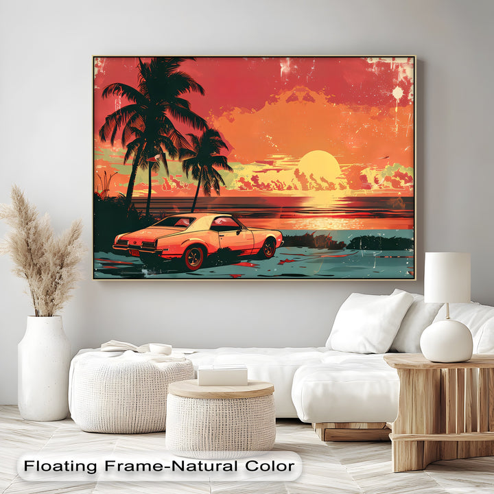 Golden Hour Drive – Sunset Muscle Car Canvas Print
