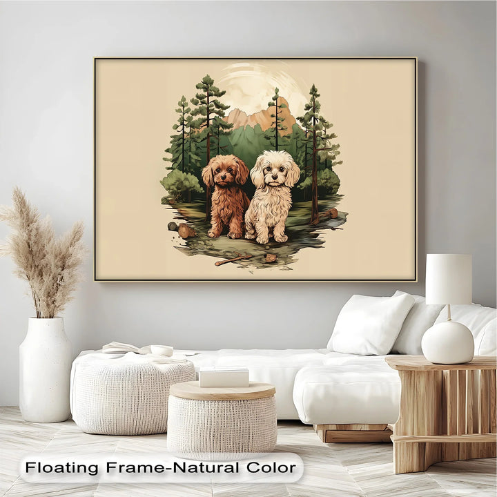 Wilderness Companions – Two Puppies in Forest Mountain Scene Canvas Print - MyPhotoStation