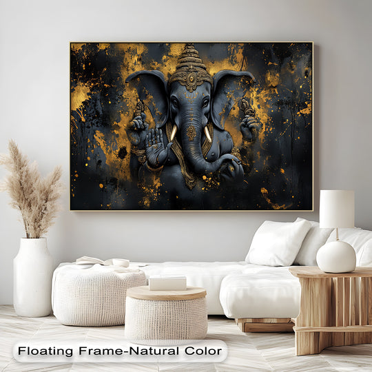 Glistening gold accents illuminate the divine Lord Ganesha in this canvas print, offering the best canvas prints displaying intricate detail and spiritual allure.