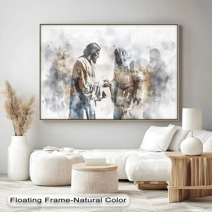 The Wounds of Faith – Jesus and Thomas Watercolor Canvas Print