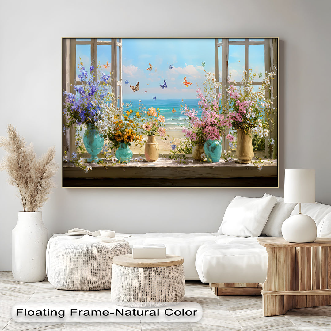 Butterflies and Blossoms – Seaside View Floral Canvas Print