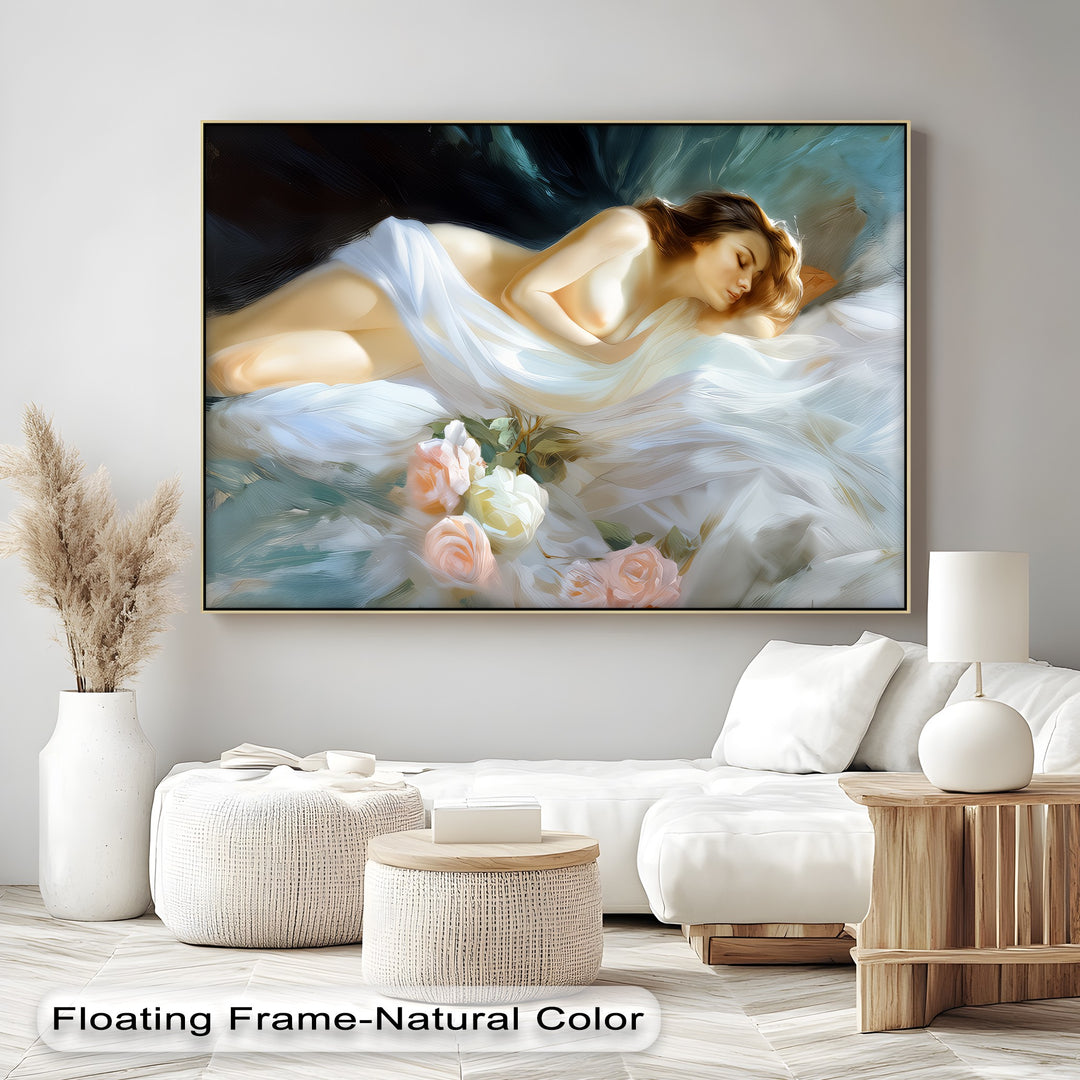 Petal Slumber – Framed Canvas Wall Art | Romantic Nude Canvas Print