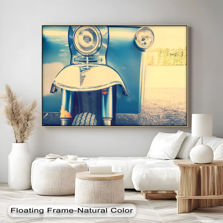 Chrome Nostalgia – Retro Blue Scooter Front Canvas Print