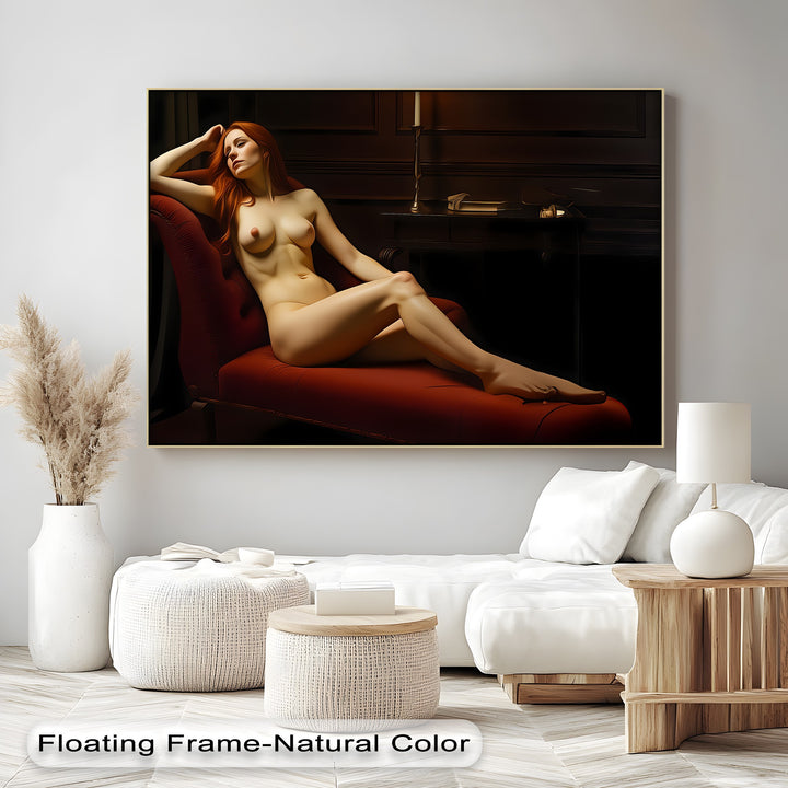 Velvet Reverie – Nude Redhead Erotic Canvas Wall Art | Naked Art