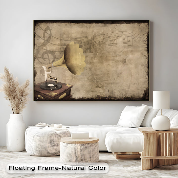 Vintage Gramophone with Musical Notes - Retro Canvas Print