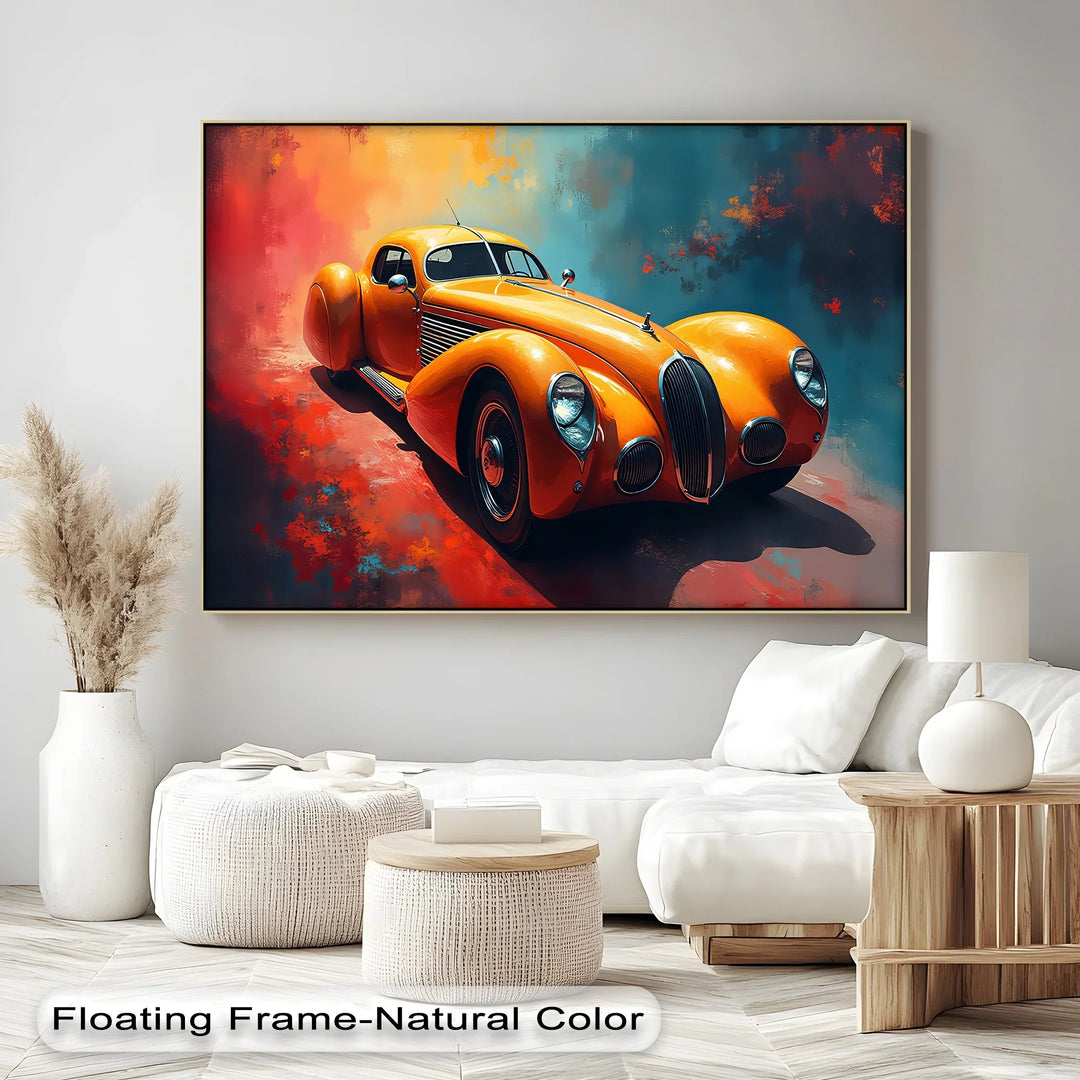 Vintage Orange Coupe on Bold Background - Car Canvas Print