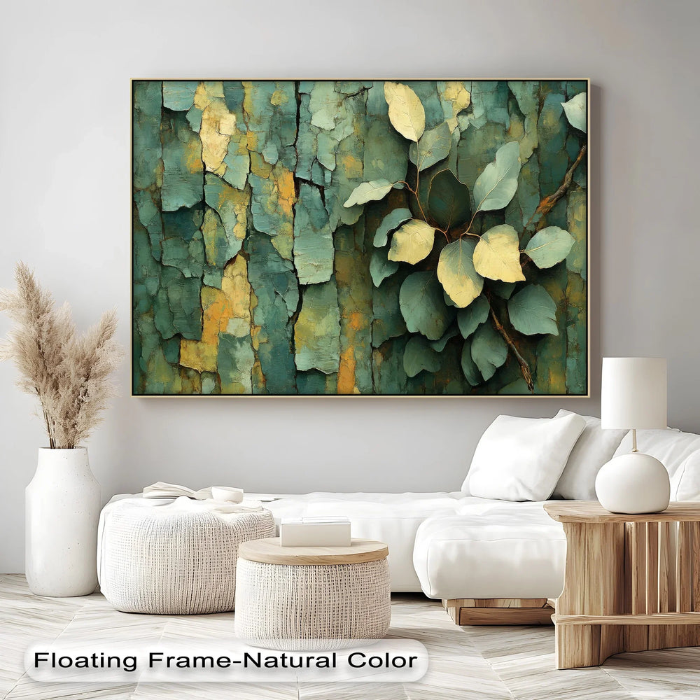 Cracked Earth Botanica – Textured Green Bark and Leaf Canvas Print - MyPhotoStation