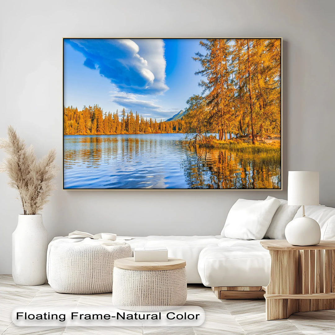 Golden Pines Reflected – Autumn Lakeside Canvas Print