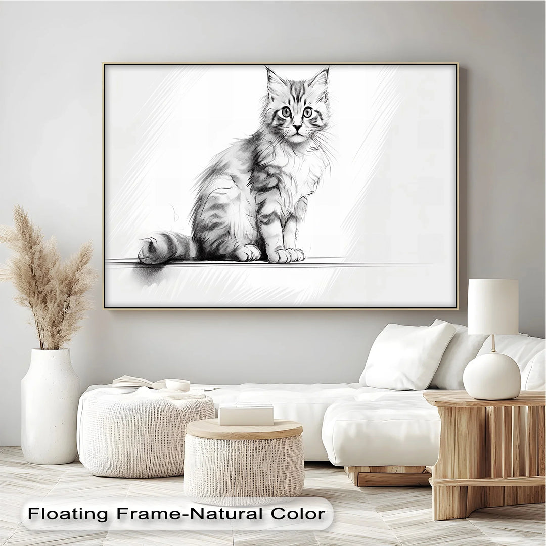 Whiskered Innocence – Fluffy Kitten Pencil Sketch Cat Canvas Print - MyPhotoStation