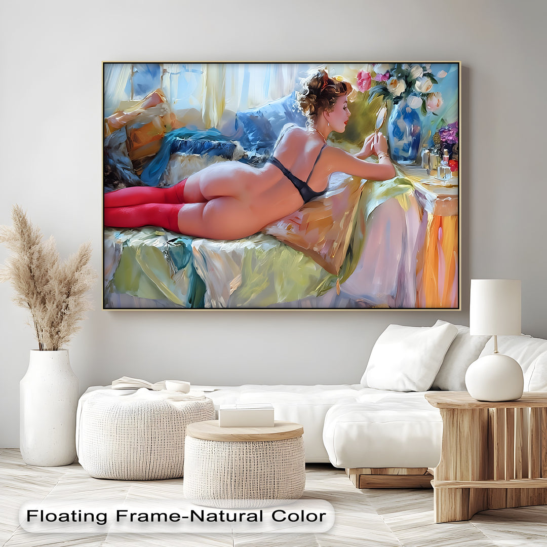 Erotic Boudoir Red Stockings - Sexy Canvas Wall Art | Nude Art