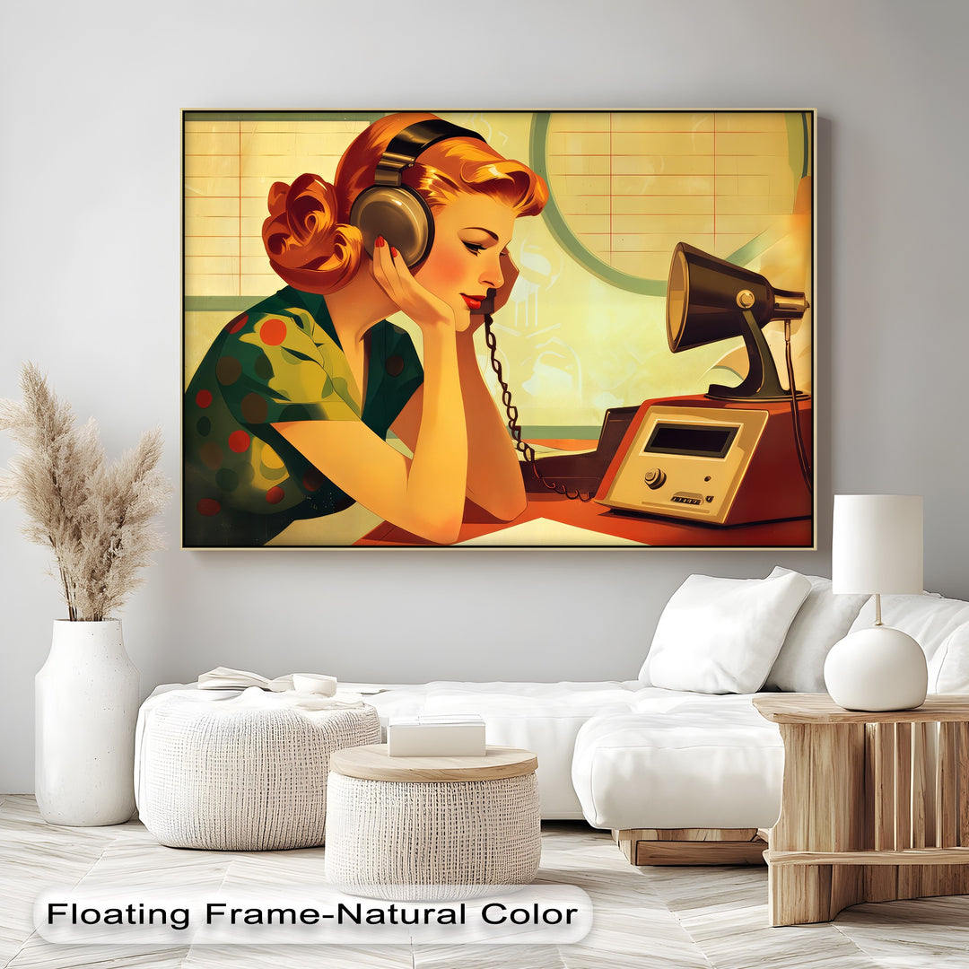 Echoes of Elegance – Retro Radio Lady Canvas Print