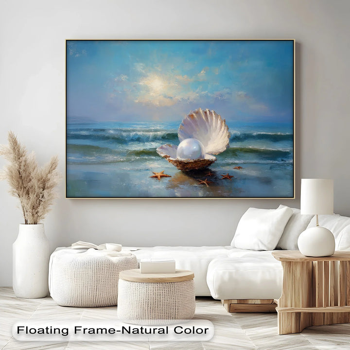 Open Seashell and Pearl at Shore – Coastal Canvas Print - MyPhotoStation