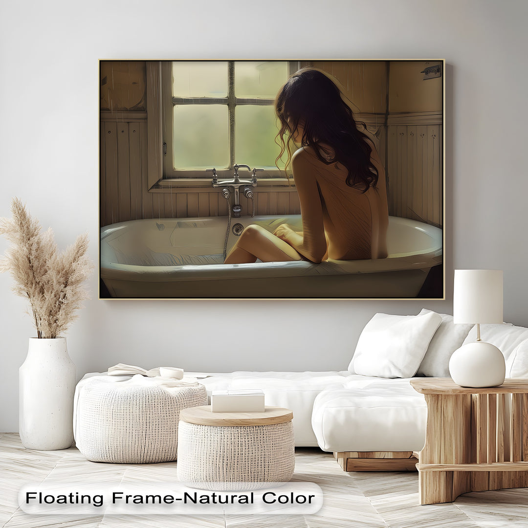 Solitude in the Rain – Erotic Bathtub Canvas Wall Art | Nude Art