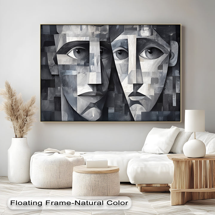 Fragmented Souls – Monochrome Abstract Faces Canvas Print