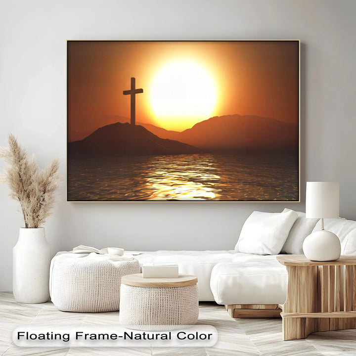 Sunset Cross on the Hill – Peaceful Christian Canvas Print