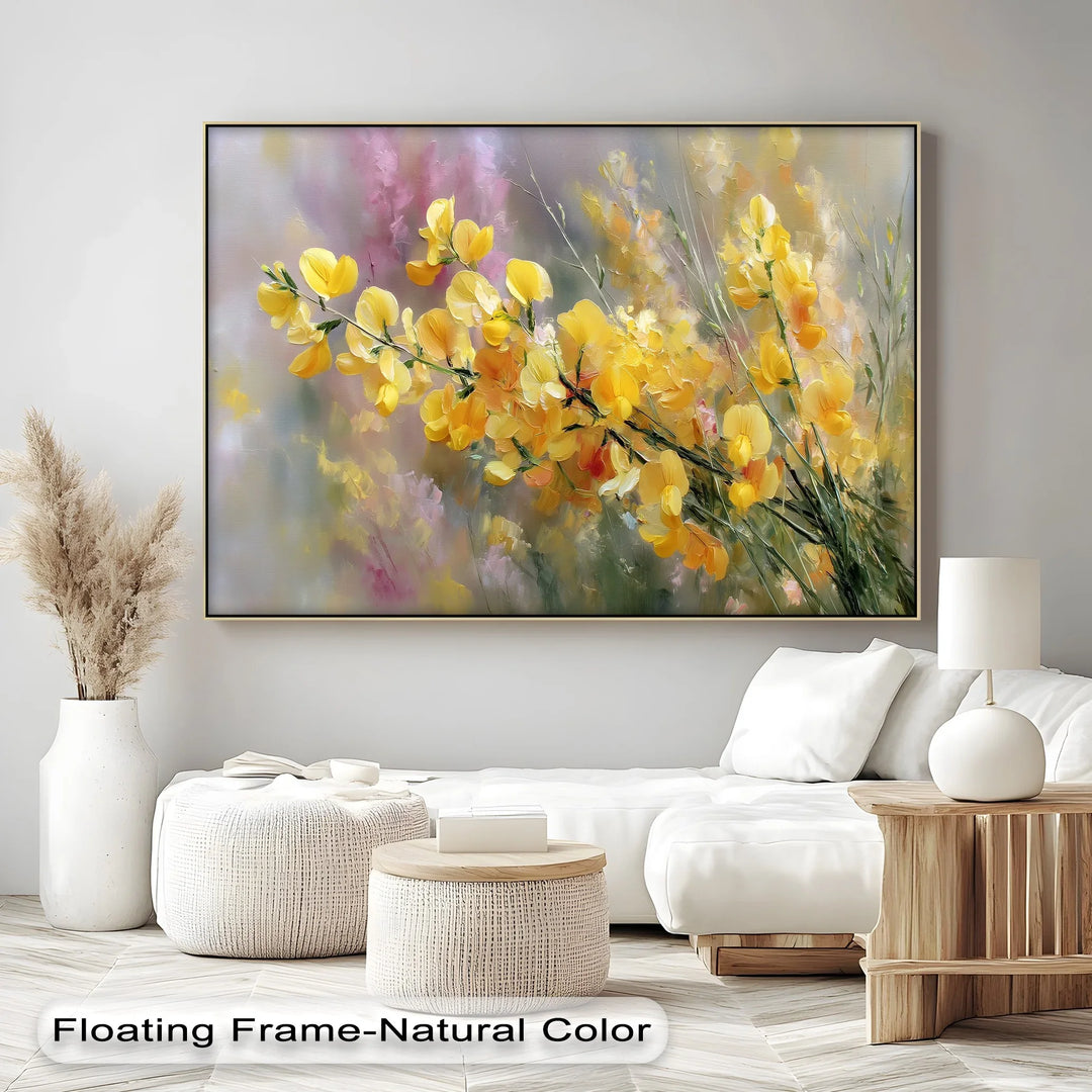 Bright yellow bouquet canvas wall art for cheerful interiors

