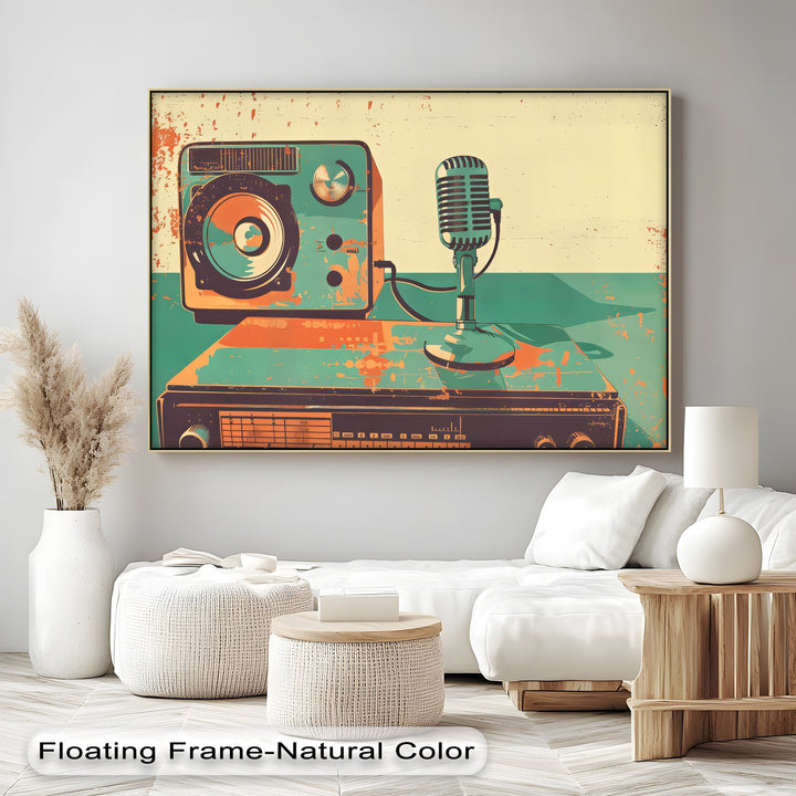 On-Air Echo – Retro Microphone & Speaker Setup Canvas Print