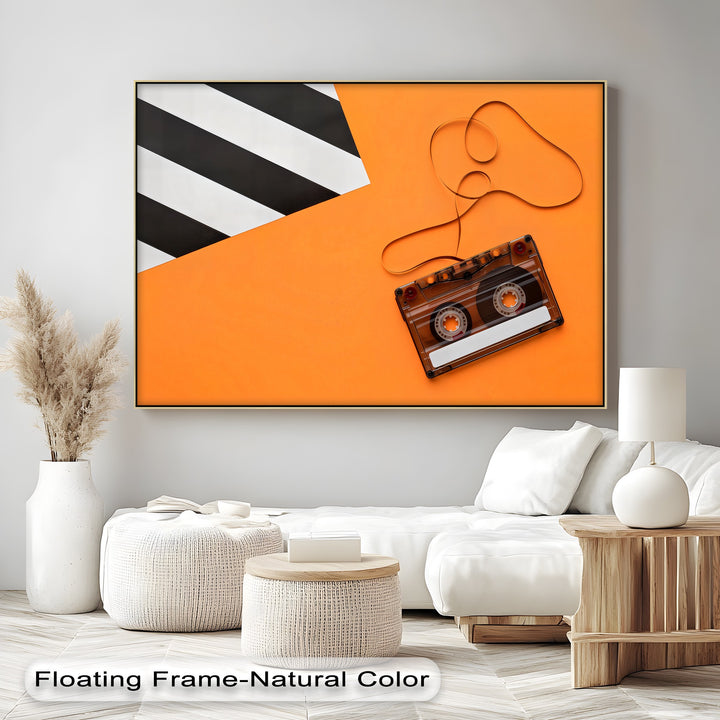 Retro Cassette Tape on Orange – Pop Art Music Canvas Print
