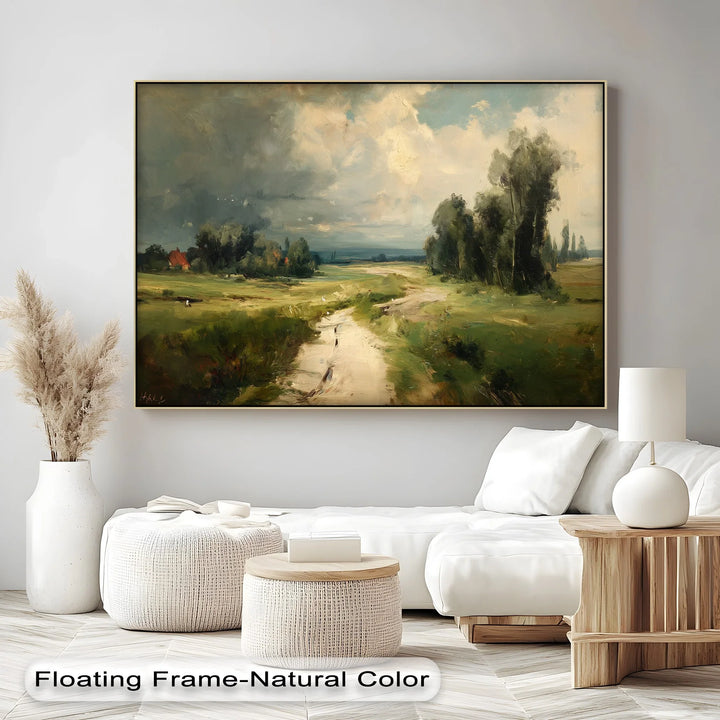 Rustic nature wall art featuring a scenic rural road and moody atmosphere

