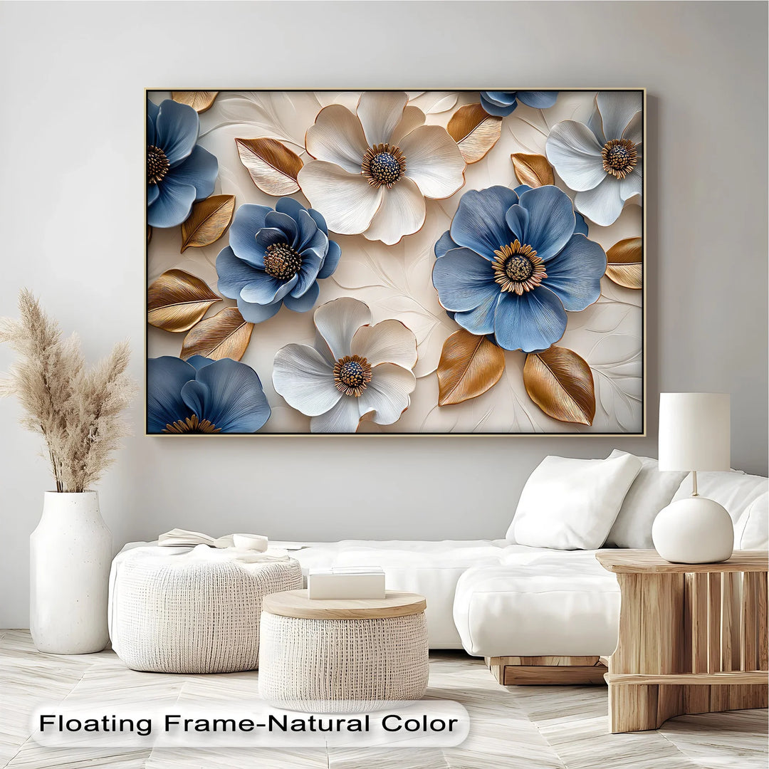 Blue and Gold Elegance – Sophisticated Floral Canvas Wall Art - MyPhotoStation